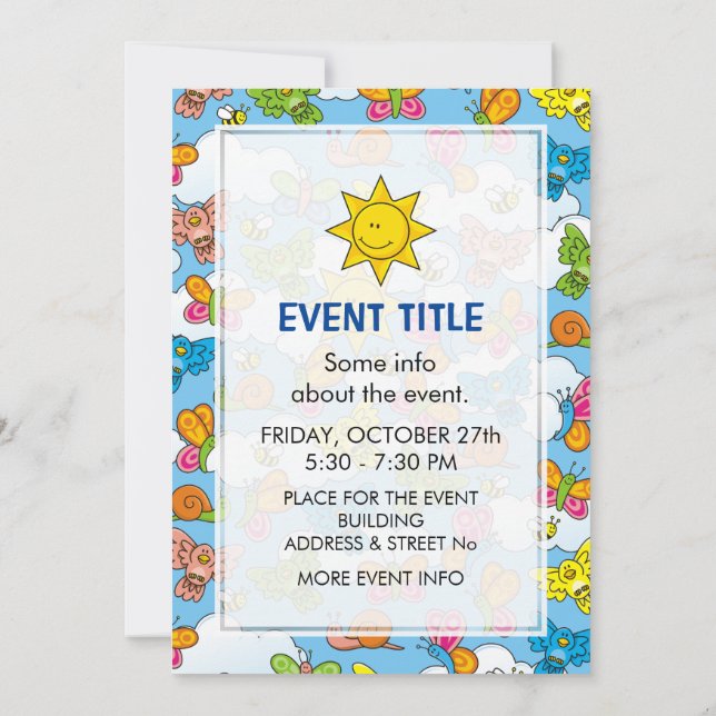 Invitación Fondo de animales para bebés (Reverso)