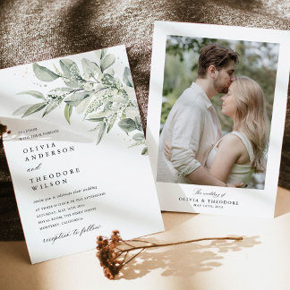 Invitación Fondo de Boda de Foto Botánica Verde Salvia
