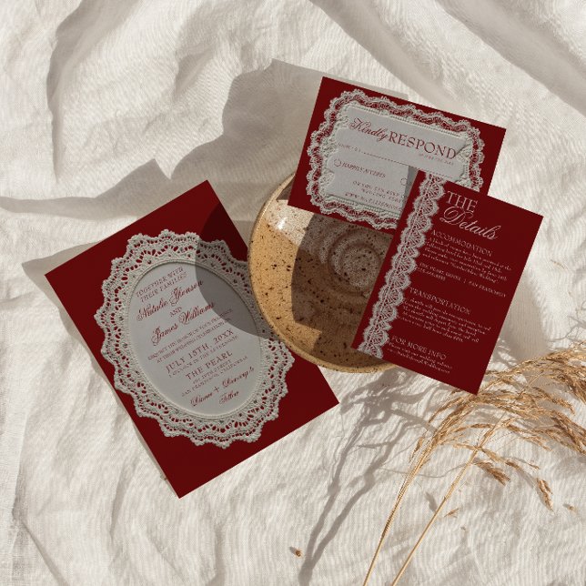 Invitación Fondo de encaje de papel retro para boda con diner (Subido por el creador)