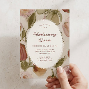 Invitación Fondo de encaje floral caprichoso Cena de Acción d