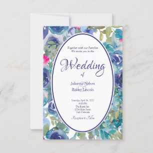 Invitación Fondo de flores de acuarela azul boda