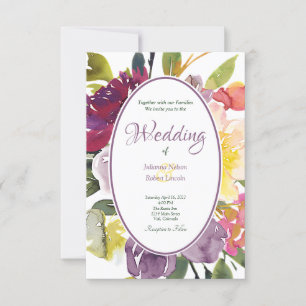 Invitación Fondo de flores nupciales púrpura y amarillo   