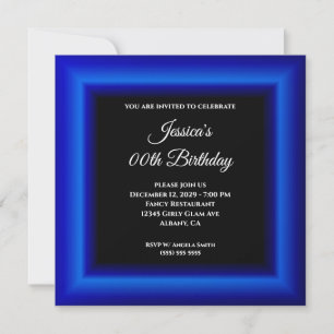 Invitación Fondo de Foto Azul Real Negro Cumpleaños de Cualqu