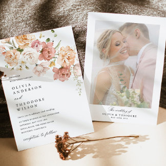 Invitación Fondo de Foto de Boda Floral Rosa Polvoriento