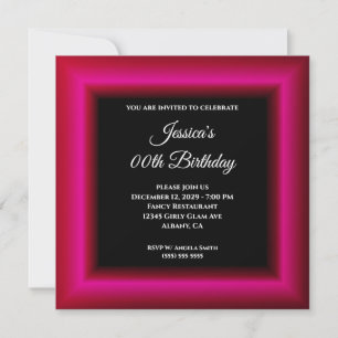 Invitación Fondo de Foto Rosa Caliente Cumpleaños Negro Cumpl