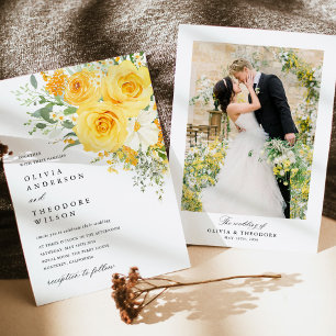 Invitación Fondo de fotos de boda de rosa floral amarilla