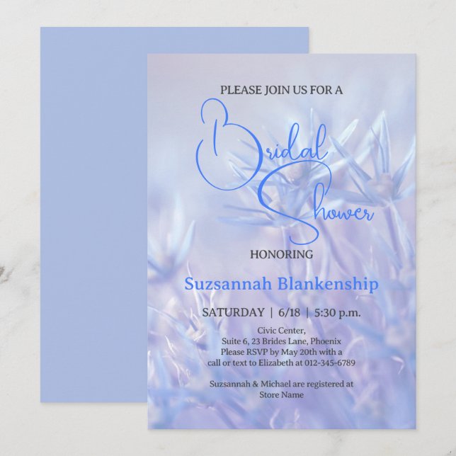Invitación Fondo de la Flora Azul Pastel con ducha de novia (Anverso / Reverso)