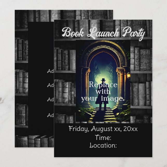 Invitación Fondo De La Librería Rustica Negra Y Blanca (Anverso / Reverso)