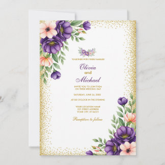 Invitación Fondo de la nota floral púrpura minimalista