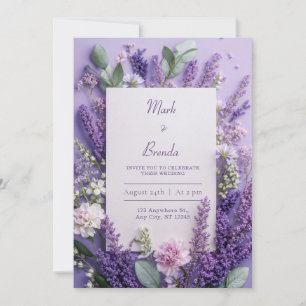 Invitación Fondo de Lila Romántico Borde Botánico Boda