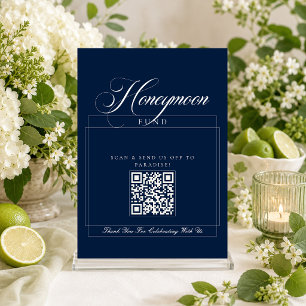 Invitación Fondo de luna de miel de caligrafía azul marfil cl