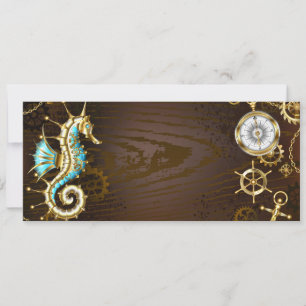 Invitación Fondo de madera con caballito de mar mecánico