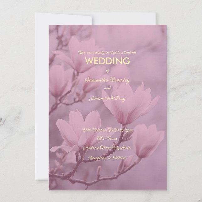 Invitación Fondo de Magnolia Blanca Rosa Clásica (Anverso)