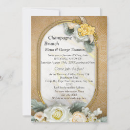 Invitación Fondo de Mandala dorada con rosas blancas