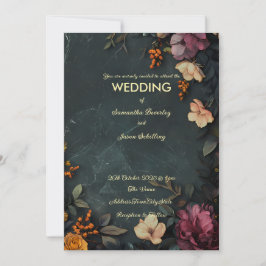 Invitación Fondo de mármol oscuro con detalles florales
