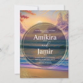 Invitación Fondo de playa vibrante con brillo para boda