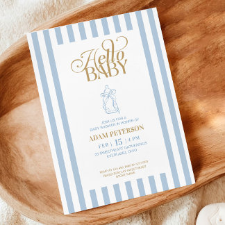 Invitación Fondo de Rayas Azules Elegante y Antiguo Baby Show