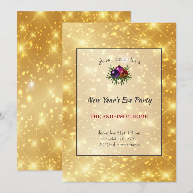 Invitación Fondo de resplandor dorado (Anverso / Reverso)