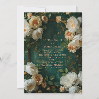 Invitación Fondo del marco floral con rosa blanco y crema