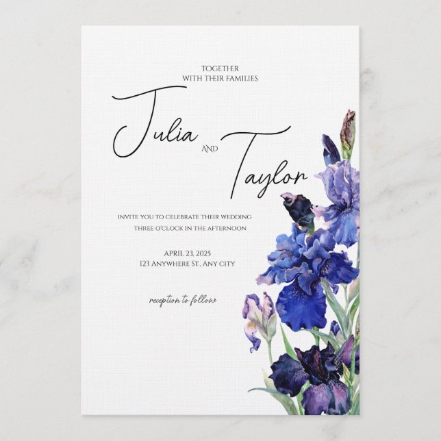 Invitación Fondo elegante floral azul (Anverso)