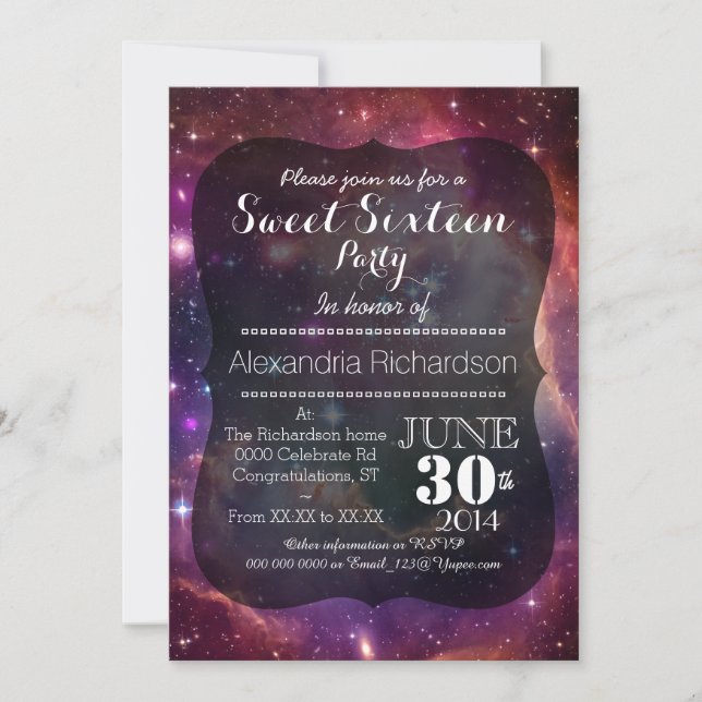 Invitación Fondo espacial Hipster Galaxy Sweet 16 (Anverso)