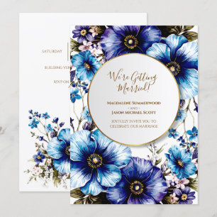 Invitación Fondo floral azul morado del marco del círculo dor