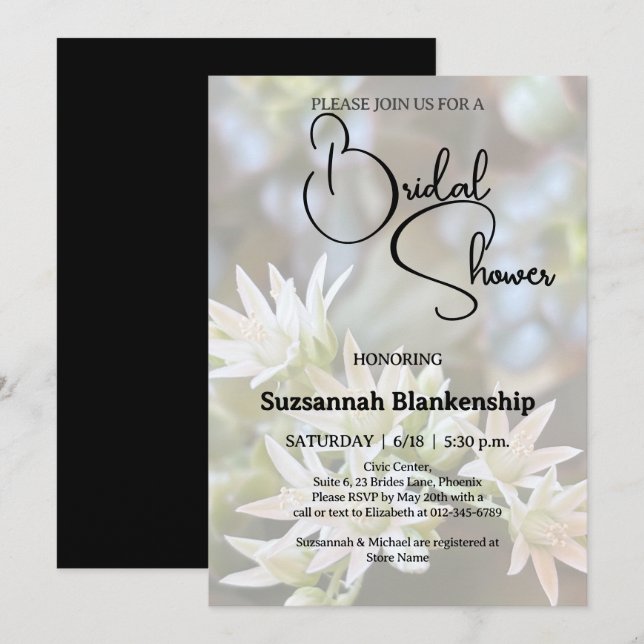 Invitación Fondo floral de suculentas blancas para despedida  (Anverso / Reverso)