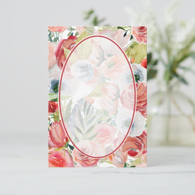 Invitación Fondo floral naranja y rojo en blanco para boda (Anverso de pie)