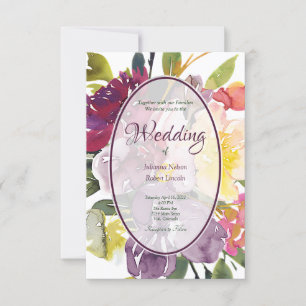 Invitación Fondo floral nupcial de color púrpura y amarillo  