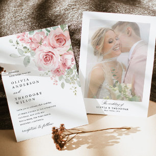Invitación Fondo Floral Rosa Sonrojado para Fotos de Boda