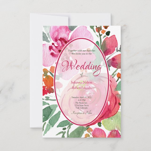 Invitación Fondo floral rosa y rojo de boda invitati (Anverso)