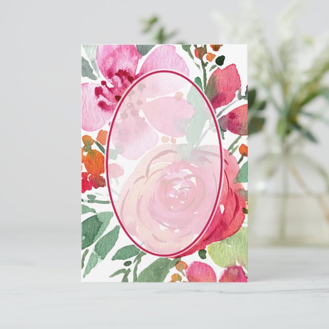 Invitación Fondo floral rosa y rojo en blanco para boda (Anverso de pie)