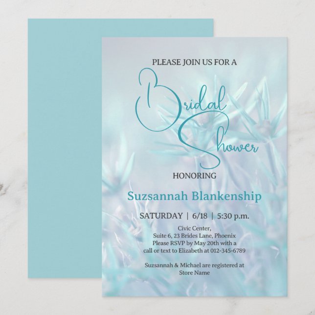 Invitación Fondo floral turquesa pastel para despedida de sol (Anverso / Reverso)