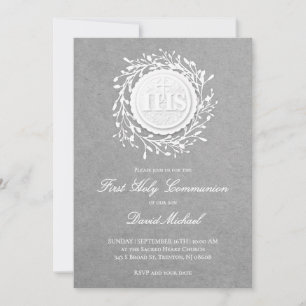 Invitación fondo gris oscuro primera comunión católica