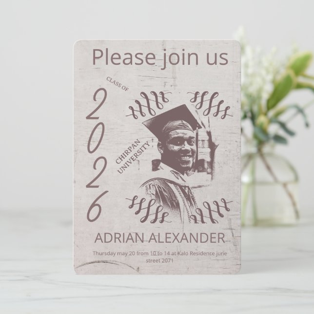 Invitación Fondo gris personalizado para foto de graduación (Anverso de pie)