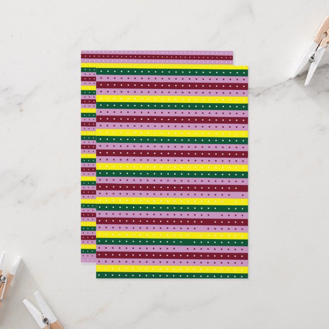 Invitación fondo multicolor a rayas con puntos (Anverso/Reverso In Situ)