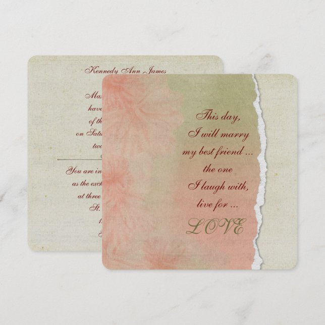 Invitación fondo musical floral con verso boda (Anverso / Reverso)