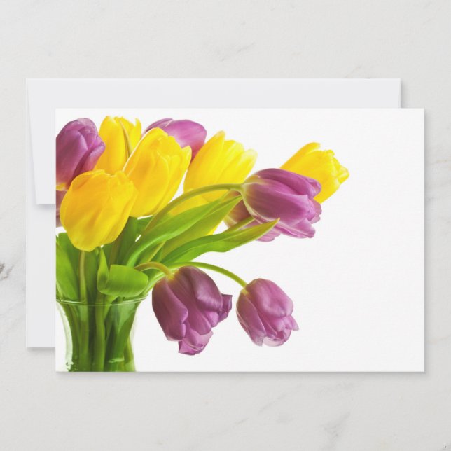 Invitación Fondo personalizado de tulipanes amarillos y morad (Anverso)