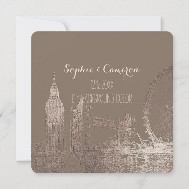 Invitación Fondo PixDezines Londres/Faux Rosa Gold/DIY (Anverso)