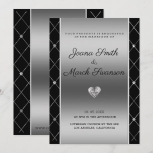 Invitación Fondo plateado y Boda cardíaco
