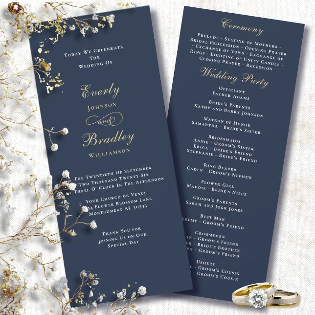 Invitación Fondo simple azul marino oro blanco boda (Subido por el creador)