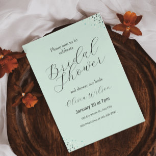 Invitación Fondo verde ducha de novia Minimalista negra