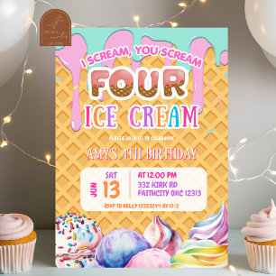 Invitación Fondo Waffle Drill Crema de Hielo Rosa Cumpleaños