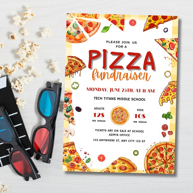Invitación Fondos para la Escuela con Pizza, Cena de recaudac (Subido por el creador)