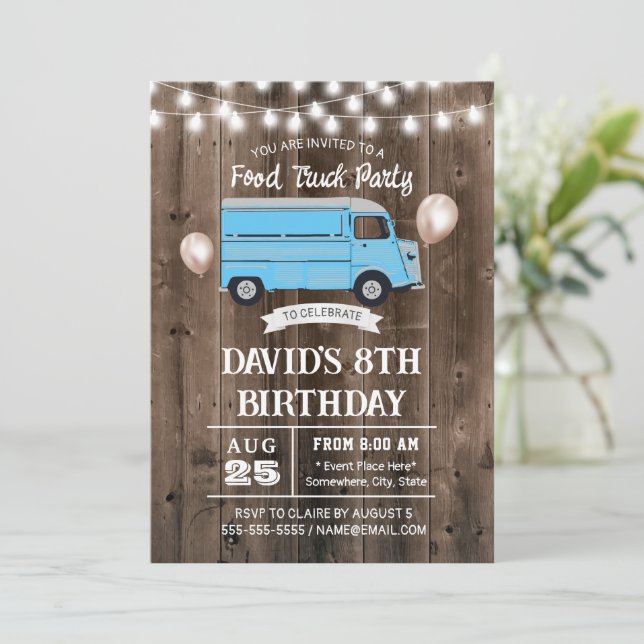 Invitación Food Truck Rustic Barn Wood Birday Party (Anverso de pie)