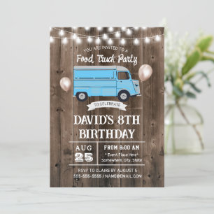 Invitación Food Truck Rustic Barn Wood Birday Party