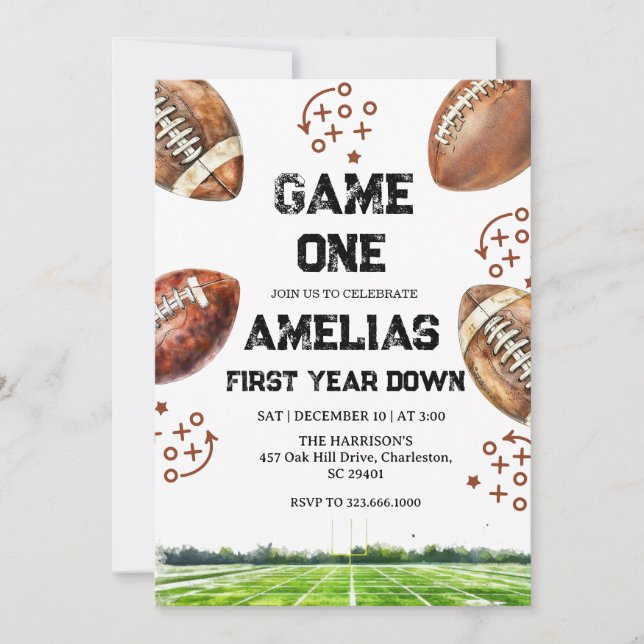 Invitación Football 1st Birthday American Sports Game On  (Anverso)