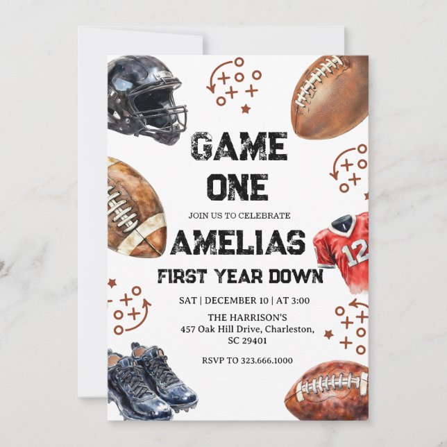 Invitación Football 1st Birthday American Sports Game On  (Anverso)