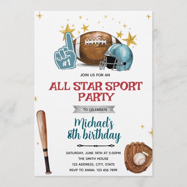 Invitación Football and baseball party Invitation (Anverso)