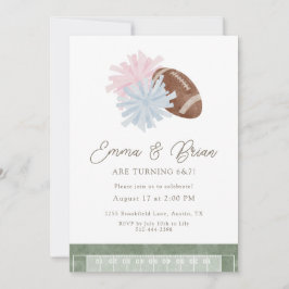 Invitación Football and Cheer Siblings Joint Birthday